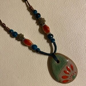 Unique Handmade Glacéd Ceramic Necklace in Boho Gem Jewelry